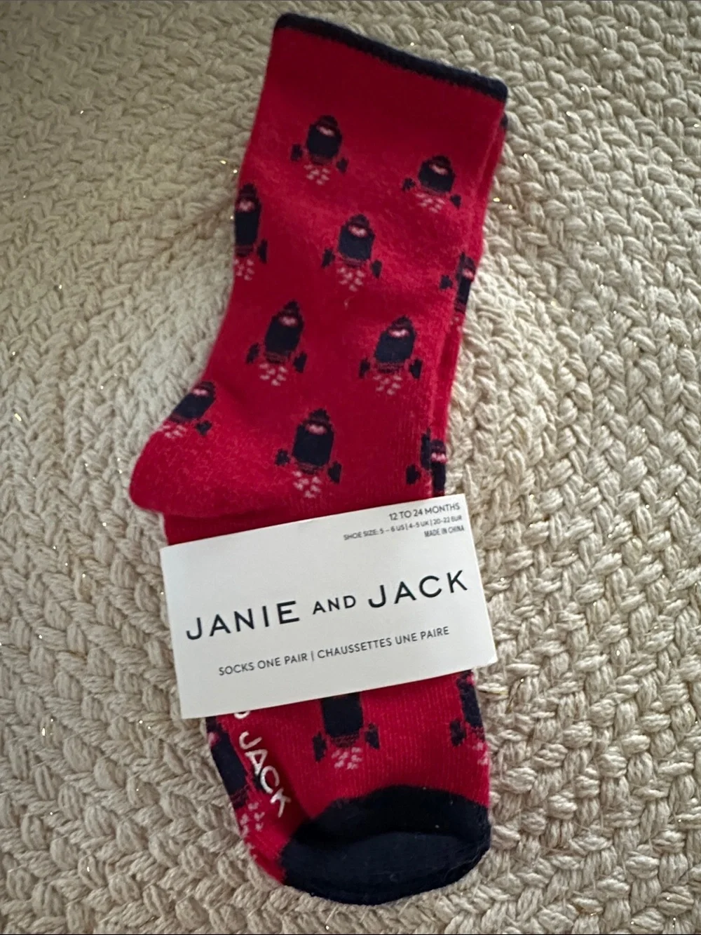 Janie and Jack Red Rocket Pattern Kids Socks with Navy Rocket Accents NWT
